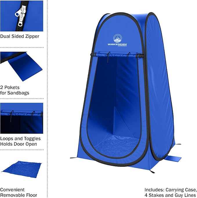 Pop Up Pod - Privacy Shower Tent, Dressing Room, or Portable Toilet Stall with Carry Bag for Camping, Beach, or Tailgate by Wakeman Outdoors (Blue)