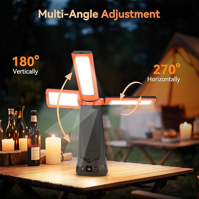 Rechargeable Camping Light with Stand 7ft Max Height, 15000mAh Portable Cordless LED Work Light, 5500 Lumen 6500/4500/3500K Dimmable Emergency Flashlight with Detachable Tripod, Orange