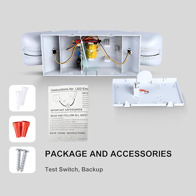 Qllite LED Emergency Light with Battery Backup, LED Commercial Emergency Lighting Fixtures Two Heads Adjustable, UL Listed, AC 120-347V, Energy Efficient for Business Schools Hospitals, Square Ivory