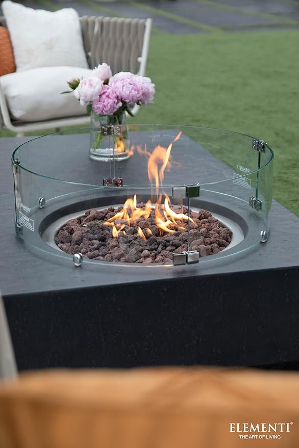Elementi | Bundle Metropolis Gas Fire Pit Cast Concrete 56" Rectangular Fire Table, Outdoor Fire Pit Electronic Ignition | Canvas Cover, Lava Rock Included | Dark Gray (Propane Gas)