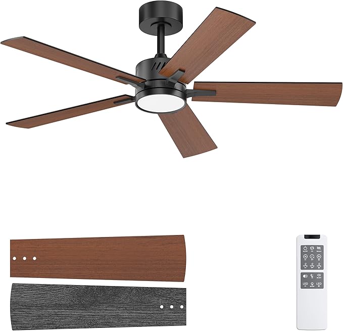 Ohniyou 48'' Ceiling Fans with Lights and Remote, 6 Speeds, 3 Colors & Dimmable LED Light, Reversible DC Motor Ceiling Fan with Walnut Blades