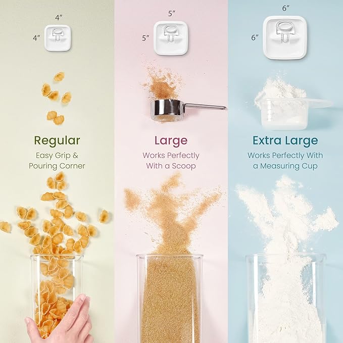 Felli Flip Tite Acrylic Food Storage Container with Lid 6” XL Air Tight Ring Seal Flip Top, Plastic Kitchen Baking Canister for 5 lb Flour Sugar Rice Protein Powder Pantry Organizer (Nest-M, White)