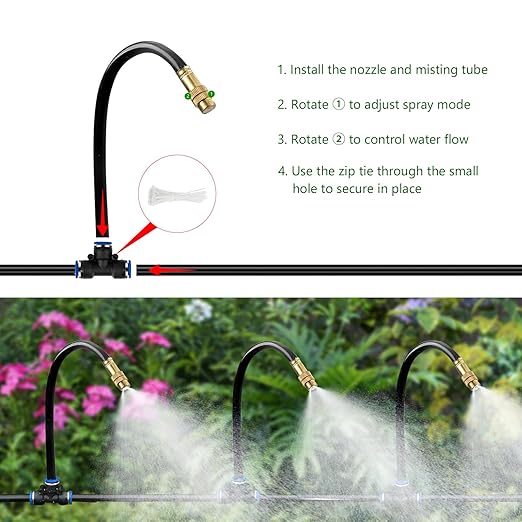 80Ft Drip Irrigation System for Garden – 360° Bendable Automatic Watering Kit with 18 Adjustable Nozzles, Misting Hose for Greenhouse, Lawn, Yard & Plants (80 FT)