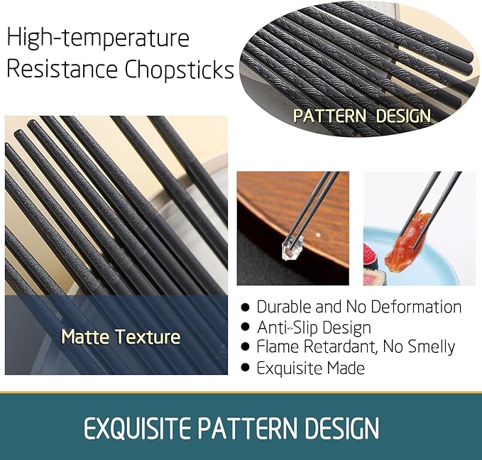 200 Pairs Reusable Fiberglass Chopsticks Dishwasher Safe 9.4 Inches/24cm Non-Slip Japanese Style Sushi Chop Sticks for Restaurant&party, Black