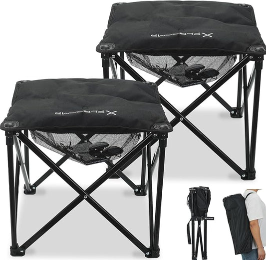 Padded Camping Stool, 18 Inch Oversized Camping Foot Rest, 500lb Camping Chairs Outdoor Footstool Portable Camping Ottoman for Camping Gardening Fishing w/Storage Net Carry Bag (2, Black)