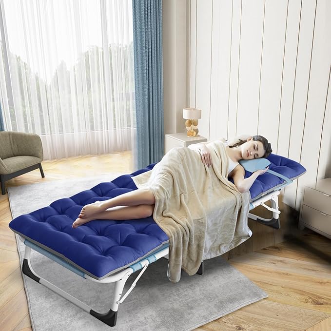 ABORON Folding Camping Cot W/Mat for Adults, Adjustable Heavy Duty Outdoor Bed,1200 D Layer Oxford Travel Camp Cots