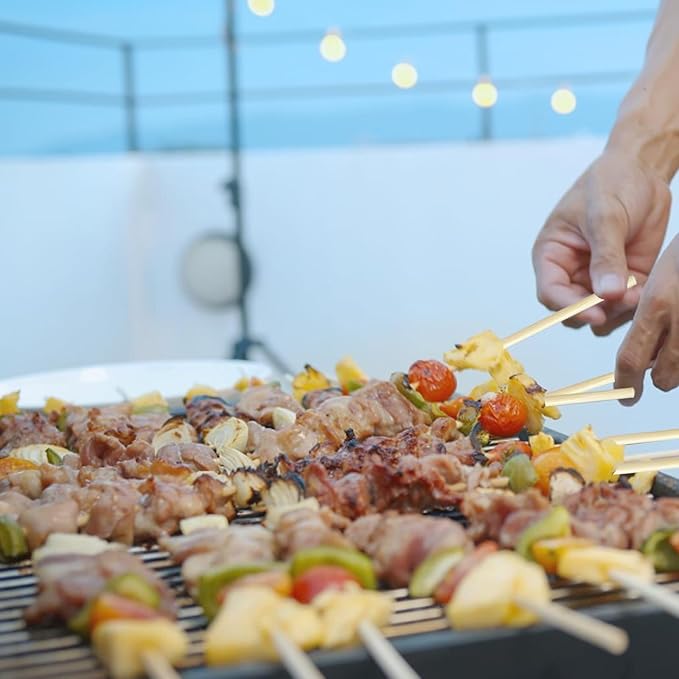 Bamboo Smores Sticks (50 Pcs), 17.5" Marshmallow Roasting Sticks for Fire Pit, 5mm Heavy Duty Wooden Skewers for Smore Hot Dog Barbecue Thick Sticks for Campfire Grilling Camping Bonfire