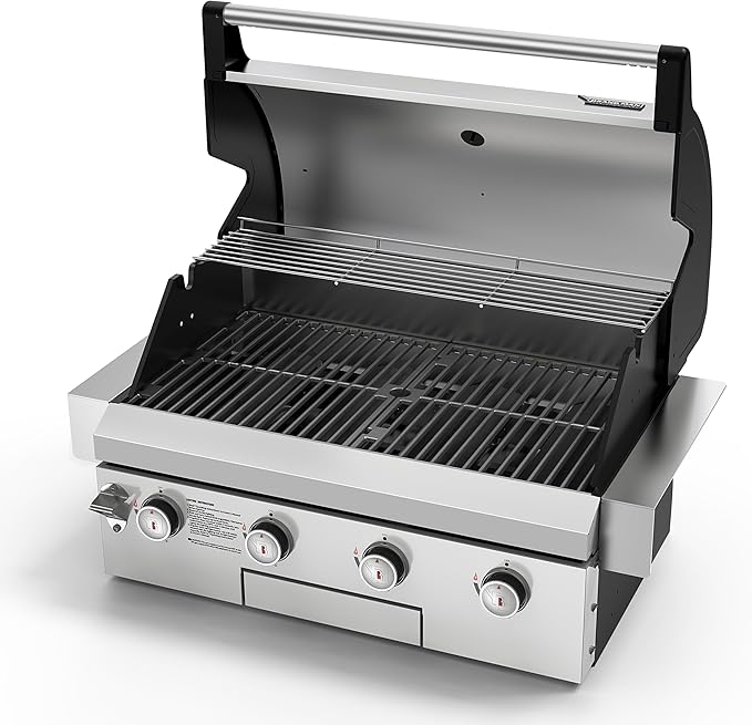 Brand-Man Gas Grill Built-In Head, 30-Inch 4-Burner Propane Grill, Natural Gas Convertible, Heavy Duty 304 Stainless Steel 40,000BTUs BBQ Island Outdoor Kitchen