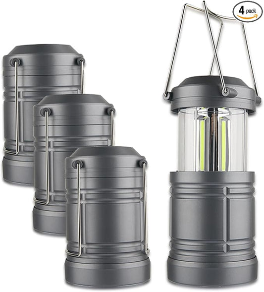 4 Pack Camping Lanterns, Battery Powered LED Lantern for Hurricanes, Power Outages, and Outdoor Use