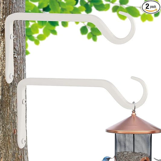 8" Plant Hangers 2-Pack - Heavy Duty Rust-Resistant Steel Hooks for Bird Feeders, Indoor/Outdoor Plants & Wall Decor, White