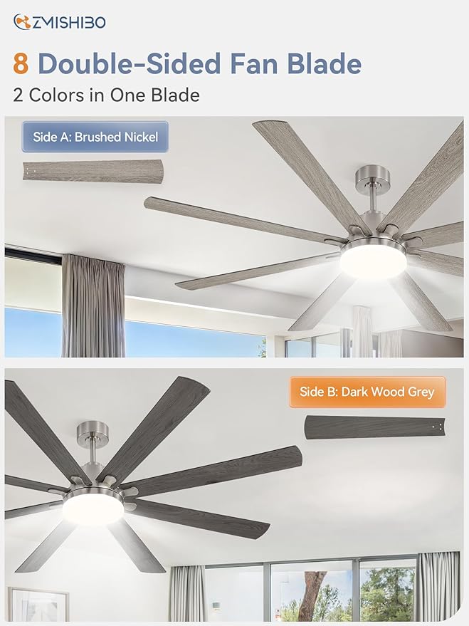 72 Inch Ceiling Fan with Light, Brushed Nickel Modern Ceiling Fan with large LED Panel, Quiet Reversible DC Motor, 6-Speeds, 3CCT, Indoor/Outdoor Ceiling Fans for Living Room, Garage, Bedroom