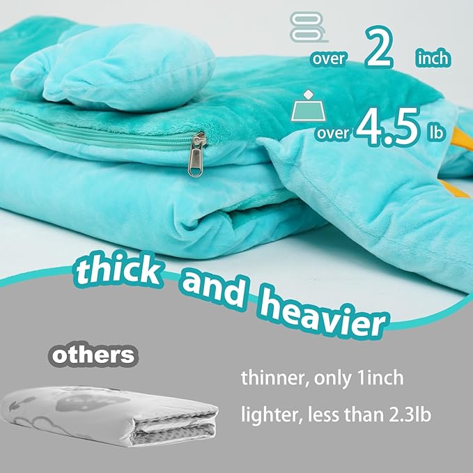 Kid Sleeping Bag with Pillow - Larger Toddler Nap Mat - Plush Slumber Bag for Boys Girls Daycare Preschool Kindergarten Birthday Gift Travel Sleepover Ages 3-12 Years