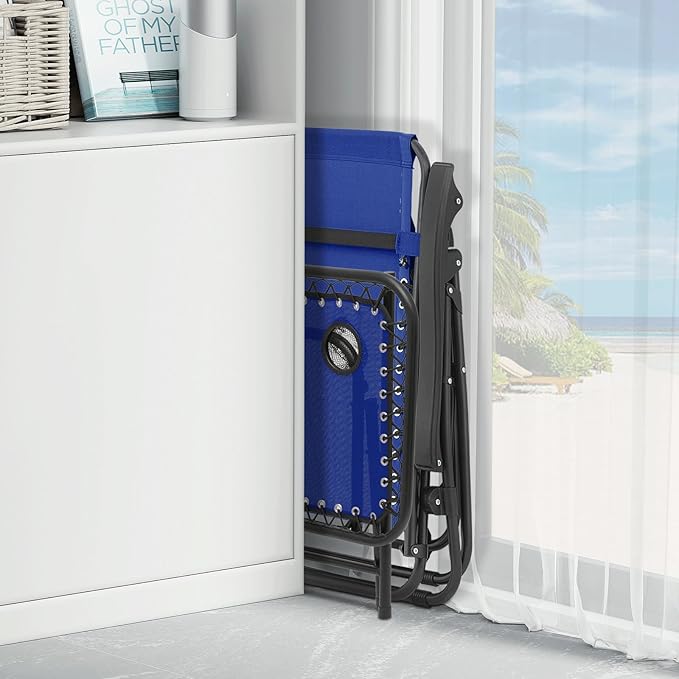 MoNiBloom Oversized Lounge Beach Chairs for Outside, 29" XL Zero Gravity Camping Chairs with Side Table, Pillow and Tray, 330lbs Capacity, Blue