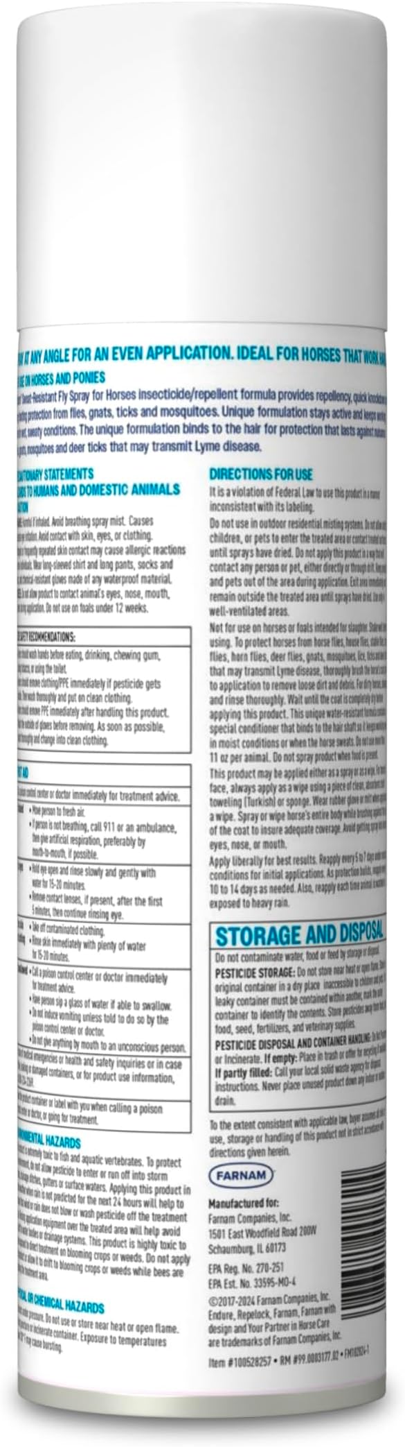 Farnam Endure Sweat-Resistant Fly Spray for Horses, Protects Against Lyme Disease, 15 oz