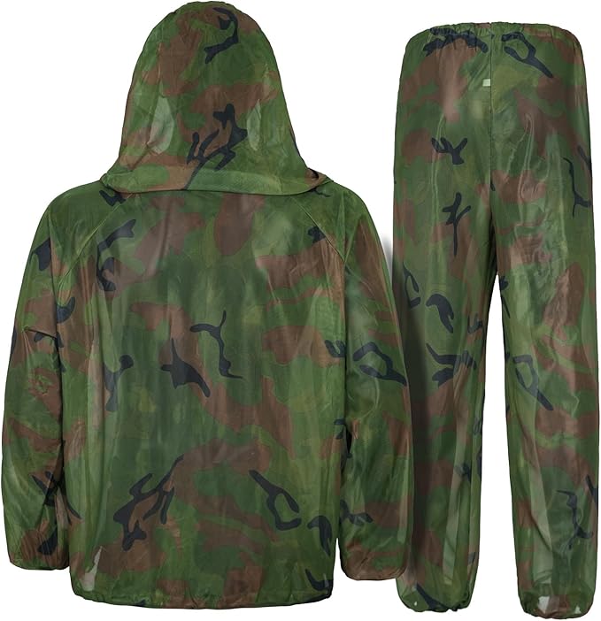 Mosquito Net Suit Camo Hunting Mesh Suit Bug Net Clothing with Hood for Outdoor Protection No-See-Ums Garden Camping