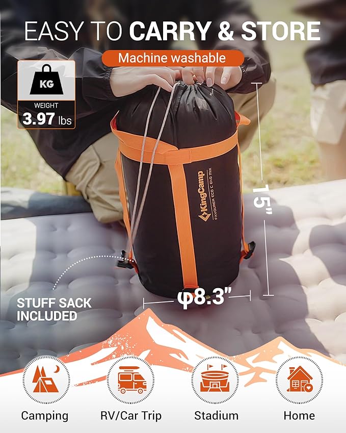 KingCamp Down Sleeping Bag for Adults, Recycled 700 FP Cold Weather 3-4 Season Sleeping Bag, Ultralight & Compact with Compression Sack for Backpacking, Camping, Hiking