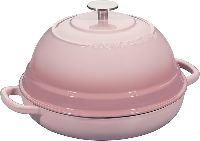 Enameled Cast Iron Dutch Oven Pot with Lid, Round Bread Oven for Homemade Sourdough Bread Baking, 6 Quart, Pink