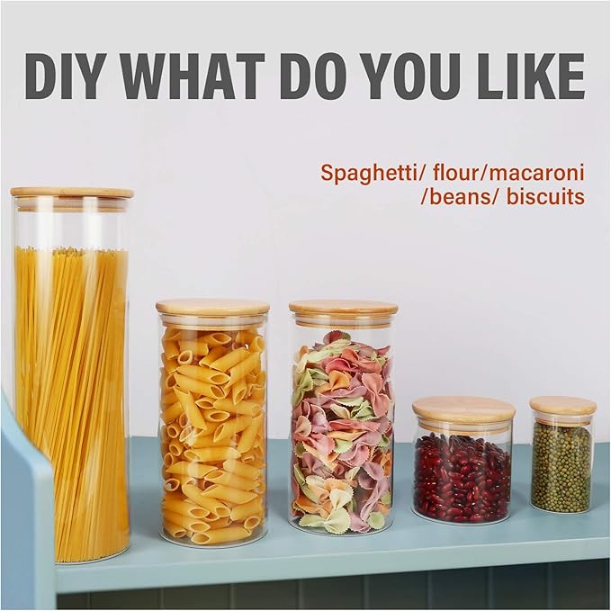 8 oz Glass Jars With Bamboo Lids - Borosilicate Airtight Canisters, Food Storage Container, Pantry Organization, Kitchen Sets, Spice Containers - Set of 15