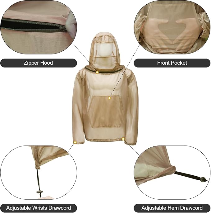 Mosquito Net Suit Camo Hunting Mesh Suit Bug Net Clothing with Hood for Outdoor Protection No-See-Ums Garden Camping