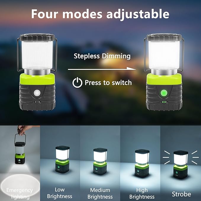 1PCS 6500K White Light LED Camping Lantern Rechargeable 1000LM, 4500mAh Power Bank, Flashlight for Hurricane Emergency, Hiking, IP44 Waterproof Lantern(Green)