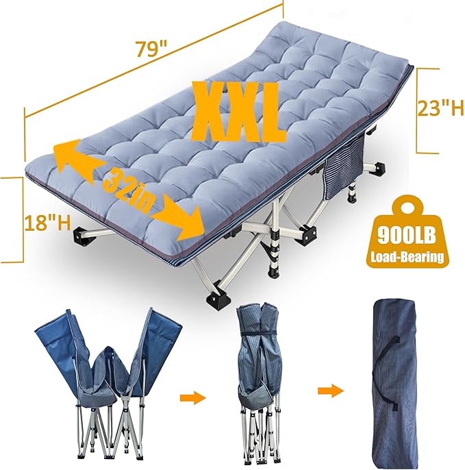 2 Pack Oversize Cot 79" L x 32" W x 18" H Camping Cot with Comfortable Mattress for Adults XXL Cots for Camping Bed Extra Large Folding Cot Heavy Duty with Carry Bag for Home Outdoor Indoor