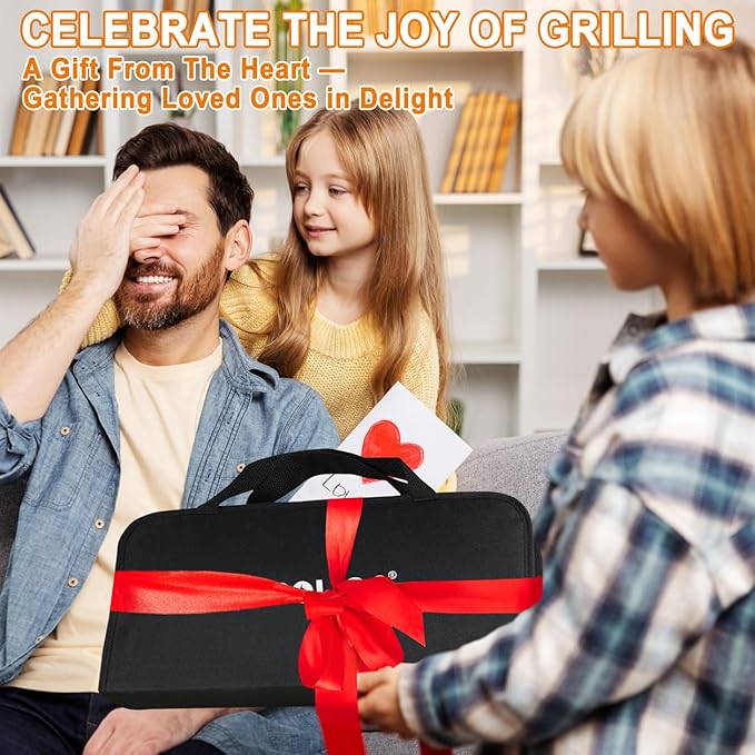 POLIGO 28PC Exclusive BBQ Grill Accessories in Carrying Bag for Birthday Fathers Day Grilling Gift - Premium Grill Utensils Set with Barbecue Claws, Meat Injector, Thermometer for Smoker, Camping BBQ