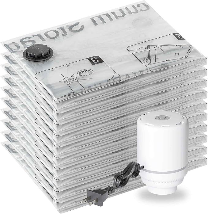 SUOCO 10 Medium Vacuum Storage Bags with Electric Pump, Travel Clothes Space Saver Bags, Compression Airtight Seal Bags for Clothing, Pillows, Comforters, Blankets