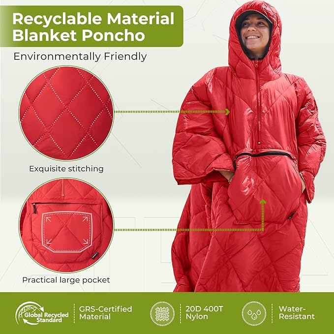 ATEPA Wearable Sleeping Bag, Recycled Warm Camping Wearable Blanket Poncho for Outdoor Sports, Camping Gifts for Women Men