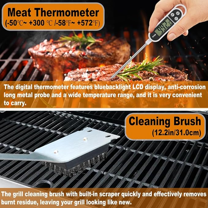 POLIGO 26PC Exclusive BBQ Grill Accessories in Aluminum Case for Birthday Christmas Grilling Gifts - Premium Grill Utensils Set with Barbecue Claws, Meat Injector, Thermometer for Smoker, Camping BBQ