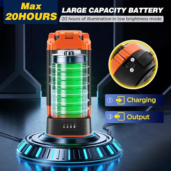 MENDED Portable Camping Light with Tripod Stand 73.2inch Rechargeable Cordless Work Light with 3 LED Lamp Heads for Outdoor Work, Power Outages, Fishing (Orange)