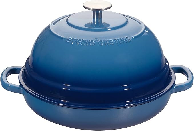 Enameled Cast Iron Dutch Oven Pot with Lid, Round Bread Oven for Homemade Sourdough Bread Baking, 6 Quart, Lake Blue