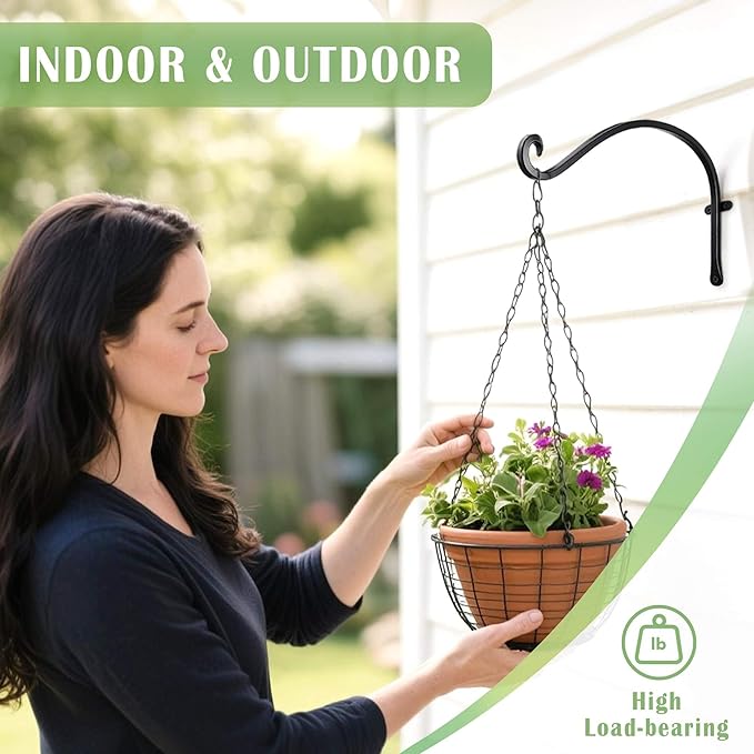 AJART Hanging Plant Hanger Outdoor: 12-Inch Bird Feeder Wall Hooks - Black Metal Plant Bracket Hook for Hanging Flower Baskets