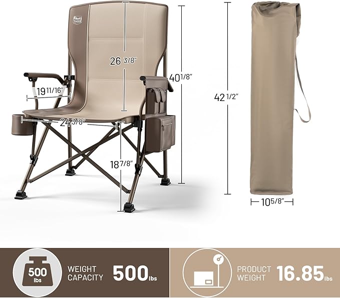 TIMBER RIDGE Oversized Folding Camping Chair High Back Heavy Duty for Adults Support up to 500lbs with Cup Holder, Side Pocket Cooler Bag