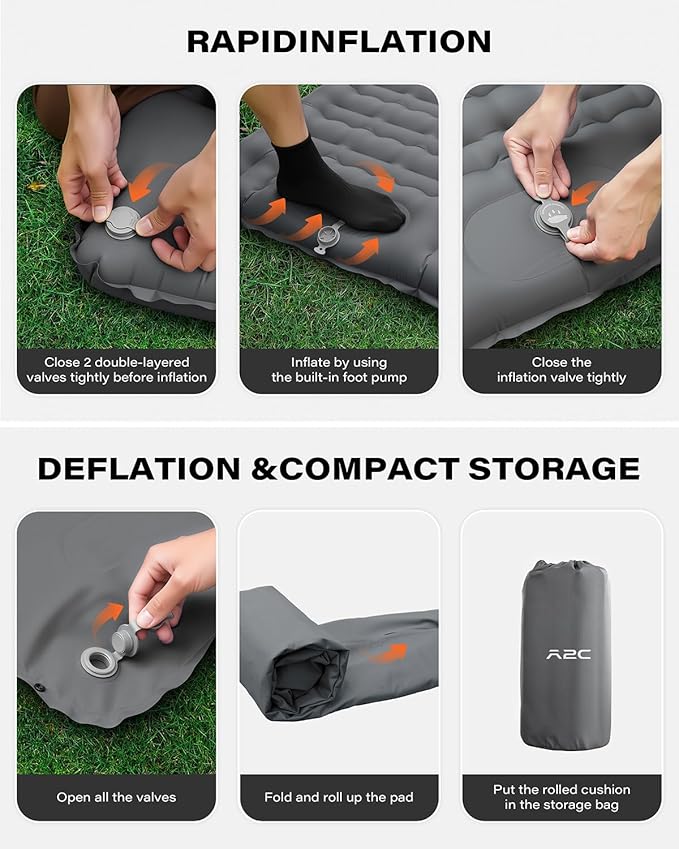 A2C Camping Sleeping Pad, Ultralight Inflatable Sleeping Pads with Built-in Foot Pump & Pillow, Compact Camping Mattress for Backpacking, Hiking, and Traveling