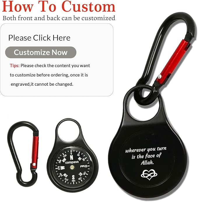 Custom Portable Compasses Keychain with Text Mini Compass with Waterproof Luminous Function Survival Gifts for Men Hiking Camping Hunting Map Navigation Tool