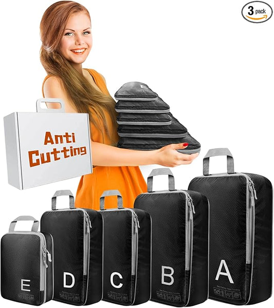 Compression Packing Cubes for Travell Fabric Packing Cubes with Smooth Zippers, Space-Saving Compression Bags for Travell, Luggage Organizers for Clothes, Shoes, and Accessories