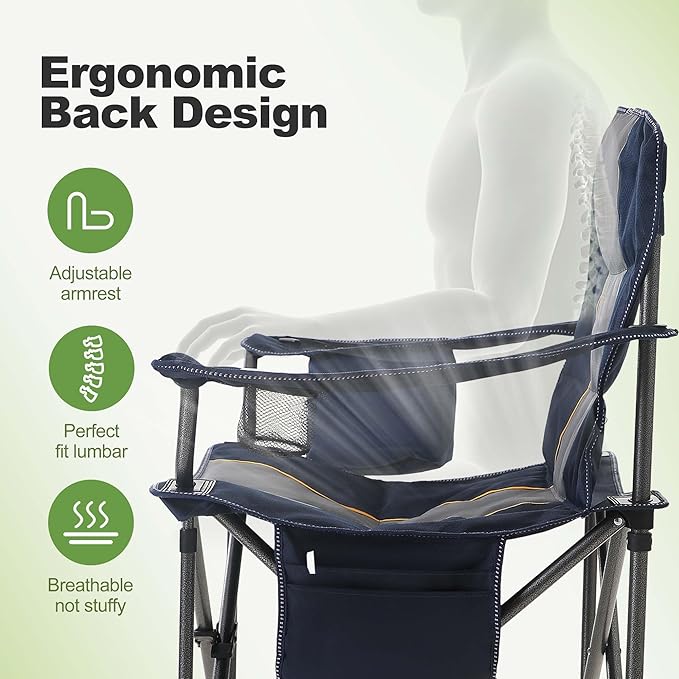 LET'S CAMP Folding Camping Chair Oversized Heavy Duty Padded Outdoor Chair with Cup Holder Storage and Cooler Bag, 450 LBS Weight Capacity, Thicken 600D Oxford,2 Pack