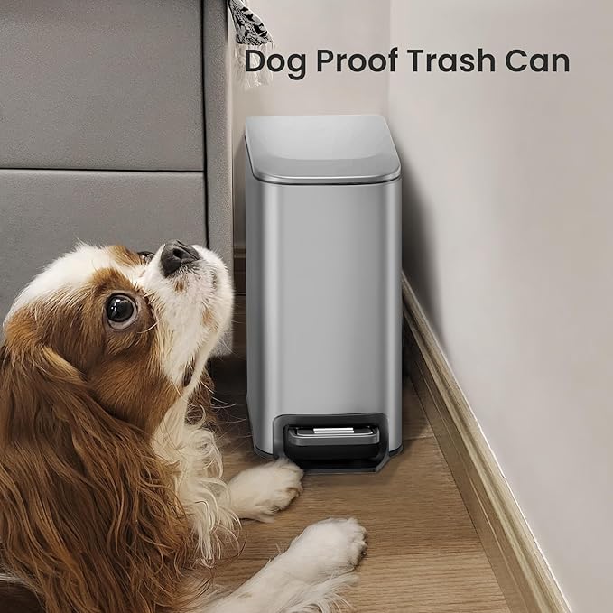 Cesun Small Bathroom Trash Can with Lid Soft Close, Step Pedal, 6 Liter / 1.6 Gallon Stainless Steel Mini Garbage Can for Office, Outdoor Trash Bin with Removable Inner Bucket (Silver)