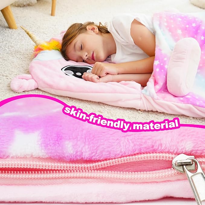 Kid Sleeping Bag with Pillow - Larger Toddler Nap Mat - Plush Slumber Bag for Boys Girls Daycare Preschool Kindergarten Birthday Gift Travel Sleepover Ages 3-12 Years