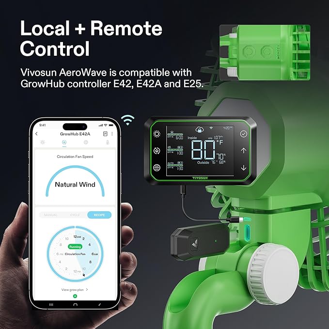 VIVOSUN AeroWave E6 Grow Tent Fan 6”, EC Motor, Smart Wifi Control, US Patented Auto Oscillating Clip fan, Weatherproof IP-54, Strong Airflow but Quiet for Hydroponic Ventilation Circulation, 1-Pack