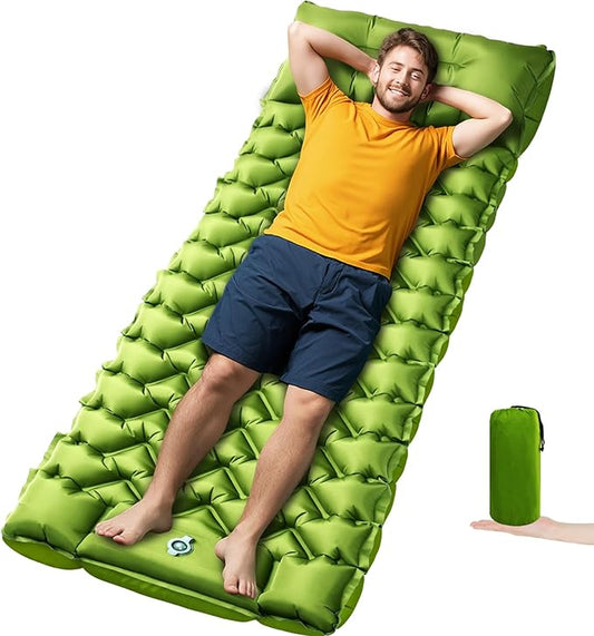 Camping Sleeping Pad, Ultralight Camping Mat with Pillow Built-in Foot Pump, Inflatable Sleeping Pads Compact for Travel, Camping Backpacking Hiking Tent Car Camp Gear