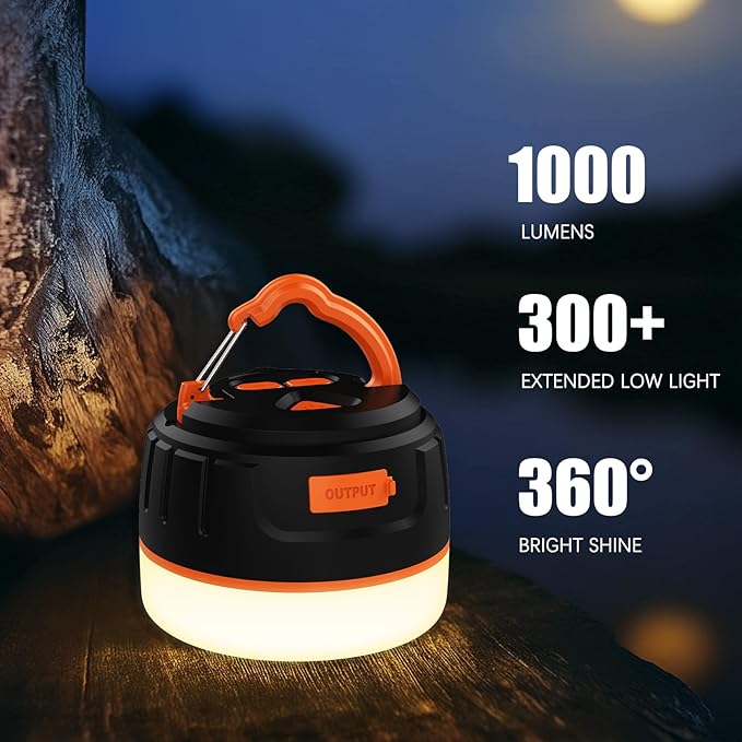 Rechargeable LED Camping Lantern 1000LM, 300H Runtime, 6400mAh, IPX5 Waterproof Tent Light for Camping, Hiking, Power Outages, Home, Emergency Use - Standard Edition,Orange