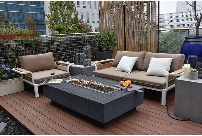 Elementi | Hampton Gas Fire Pit Cast Concrete 56" Rectangular Fire Table, Outdoor Fire Pit Electronic Ignition | Canvas Cover, Lava Rock Included | Dark Gray (Natural Gas)