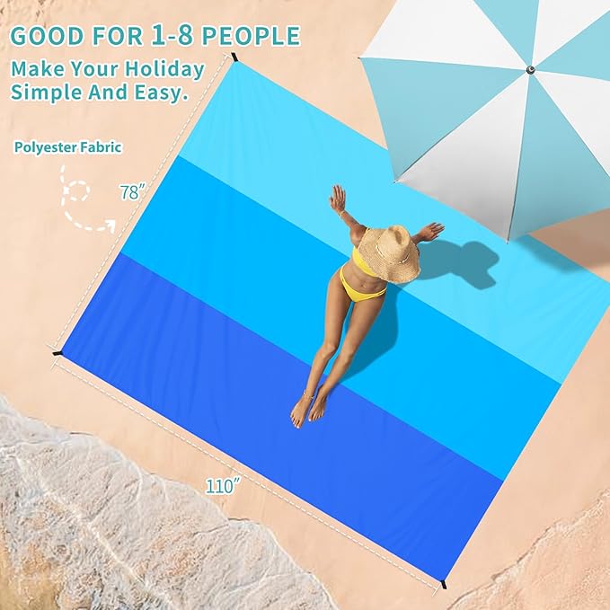 BYDOLL Beach Blanket Waterproof Sandproof 78''×110'' Suits1-7 Adults Compact Lightweight Oversized Sand-Free Blanket Large Picnic Mat for Beach Travel Camping Hiking