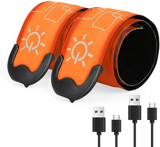 LemonBest LED Armband Running USB Rechargeable - 2 Pack Safety Lights for Runners 3 Modes Running Gear Lights Adjustable High Visibility Waterproof Reflective Wristband for Night Running Walking