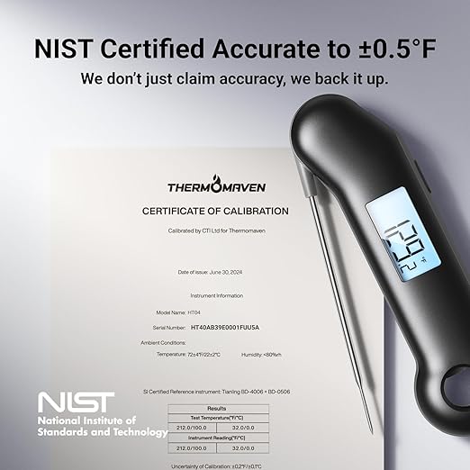 ProfessionaI Meat Thermometer Digital, 3X Faster 0.5 Sec Instant Read, NIST Certified Accuracy ±0.5°F, 100% Waterproof, Auto-Rotating Bright Display, for Candy/Grill/BBQ, Black & Gray