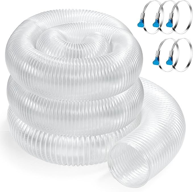 Flexible PVC Dust Collection Hose With Stainless Steel Clamps - Clear Vacuum Hose Fittings and Collector Accessories for Woodworking (6 Inch, 10 ft)