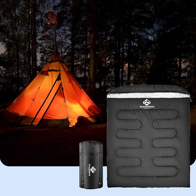 Double Sleeping Bag for Adults Men Women, XL Queen Size Two Person Sleeping Bag for All Season Camping Hiking Backpacking 2 Person Sleeping Bags for Cold Weather & Warm