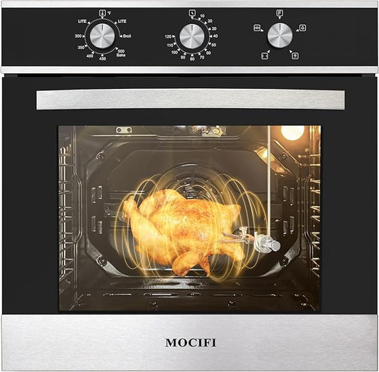 Gas Wall Oven 24 Inch CSA Certified,2.3 Cu.ft. Single, Natural Gas, Bake Broil Rotisserie, Mechanical Controls, Built-in Timer, Convection Fan in Stainless Steel