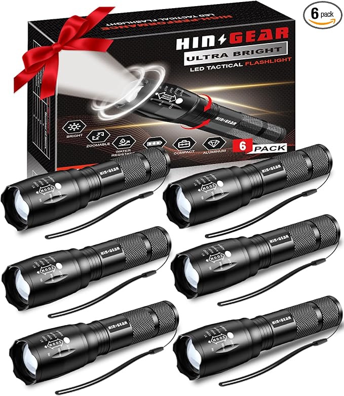 Flashlights High Lumens 6PCS, 1 Mode LED Flashlight Super Bright, Small Pocket Flashlight Bulk, Water Resistant Tactical Flash Light for Emergency, Camping, Gift for Men Dad Christmas